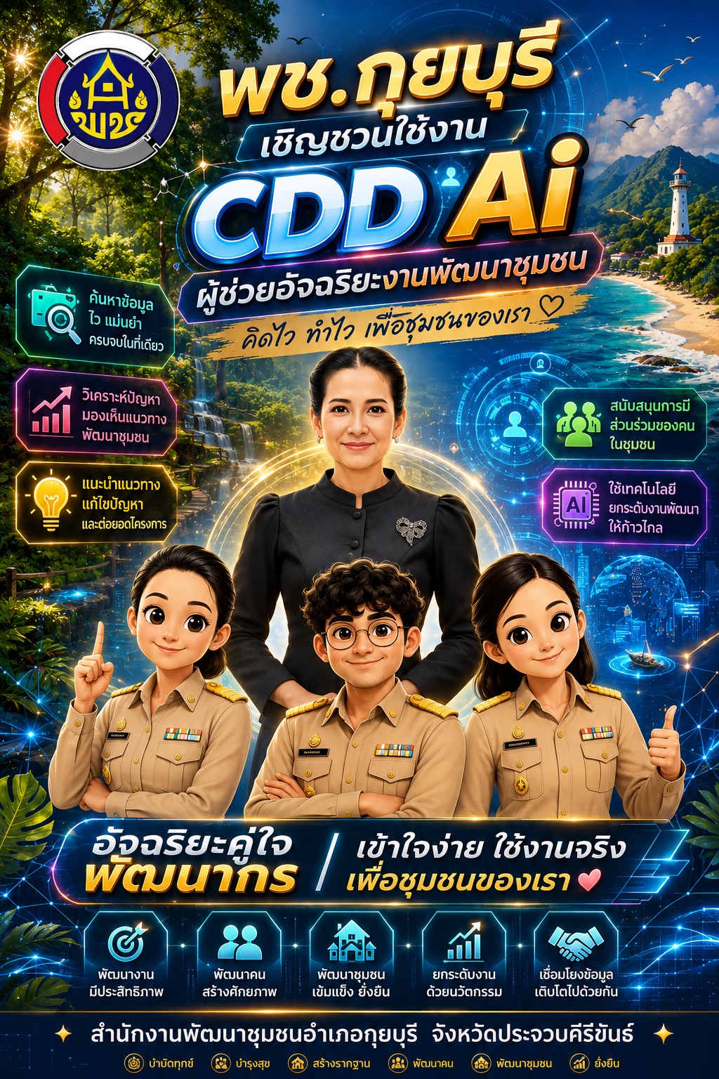 พช.กุยบุรี เชิญชวนเจ้าหน้าที่ ภาคีเครือข่าย และผู้สนใจ ร่วมเปิดประสบการณ์การทำงานยุคใหม่กับ “CDD AI” ผู้ช่วยอัจฉริยะสำหรับงานพัฒนาชุมชน